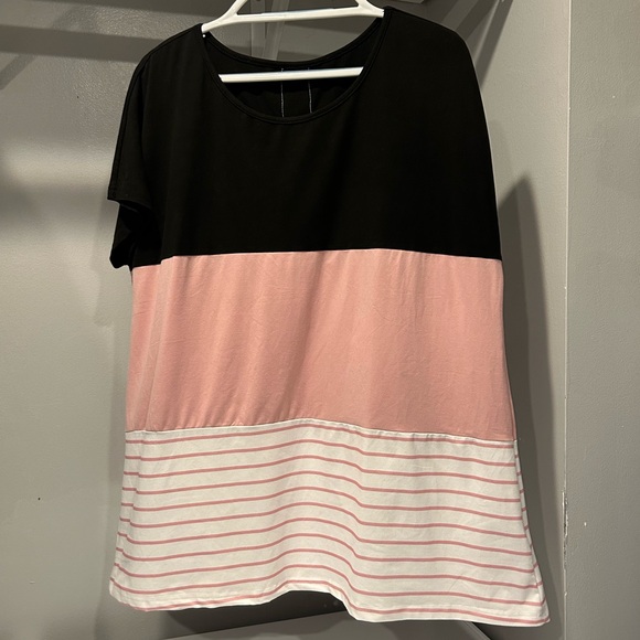 SHEIN Curve Striped Color Block Lace Tee - Picture 5 of 9